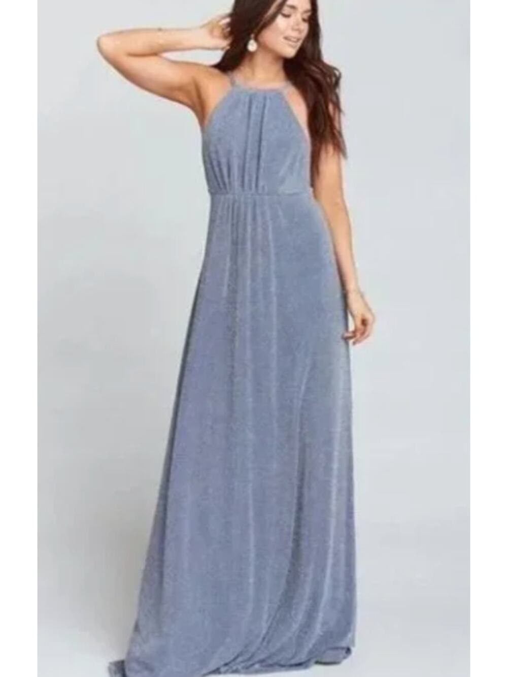Show Me Your Mumu Maxi Amanda Evening Gown Dress Silver Metallic Size Large NEW